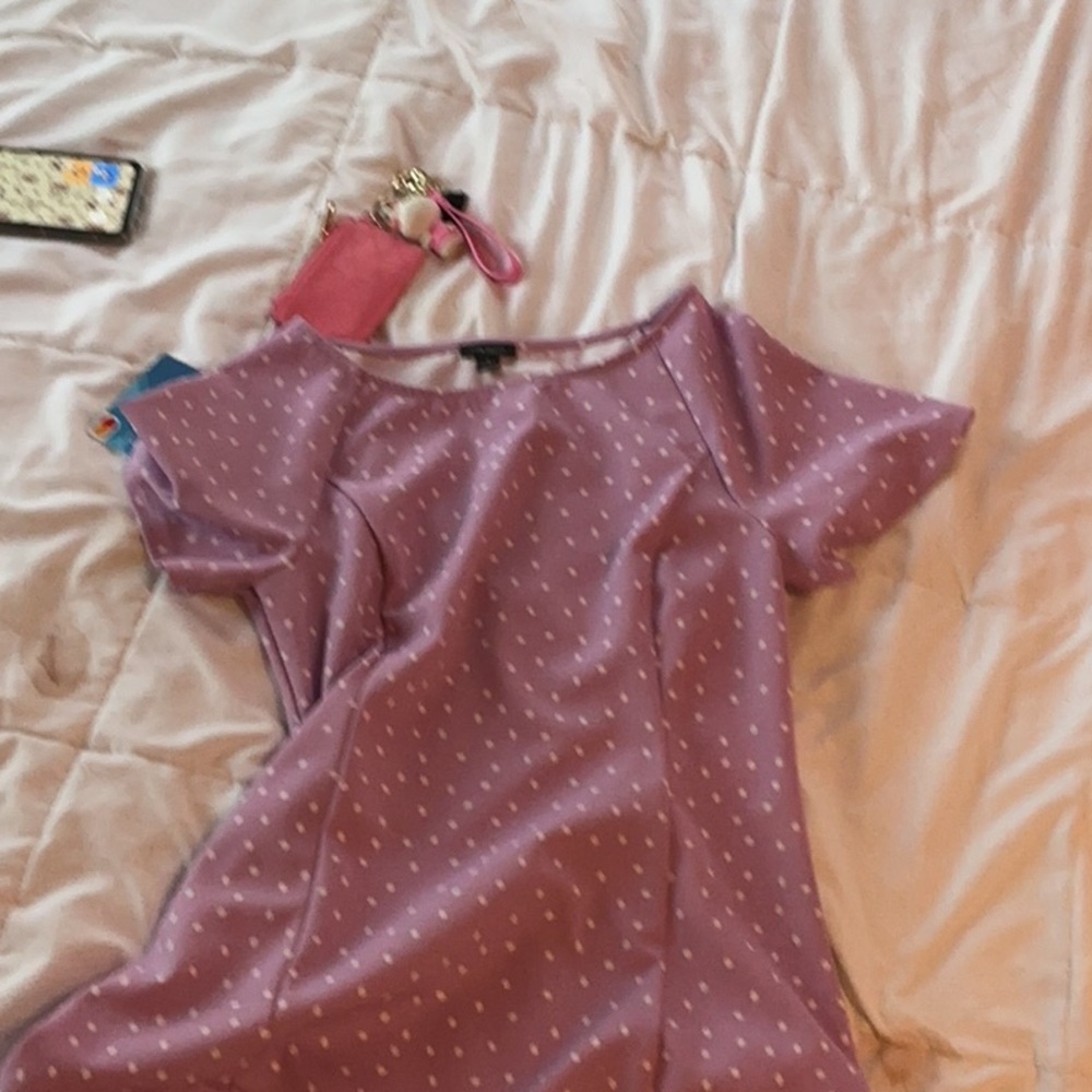 Ann Taylor Mauve Dress with Cream Polka Dots